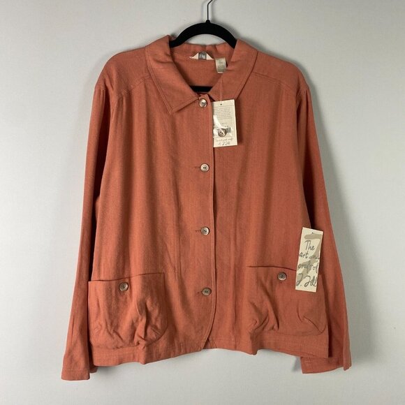 J Jill Linen Blend Jacket Womens L Tall LT Coral Pockets Button Up - Picture 1 of 9